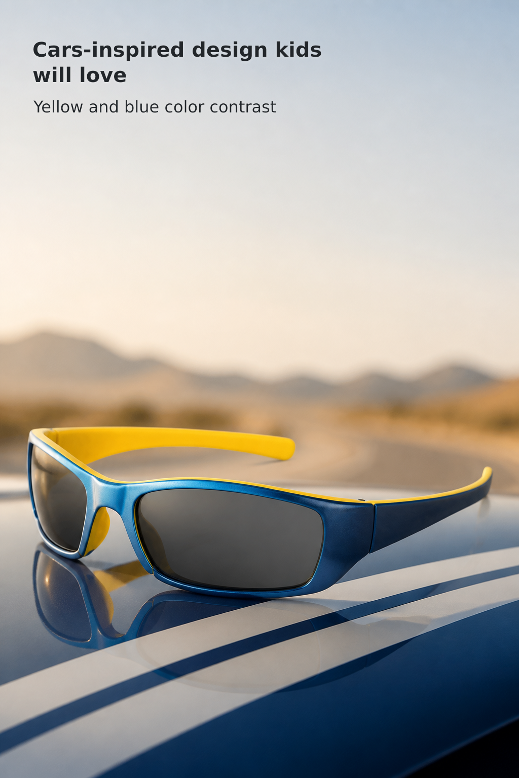 Racing Car-Inspired Kids’ Sunglasses, Yellow and Blue
