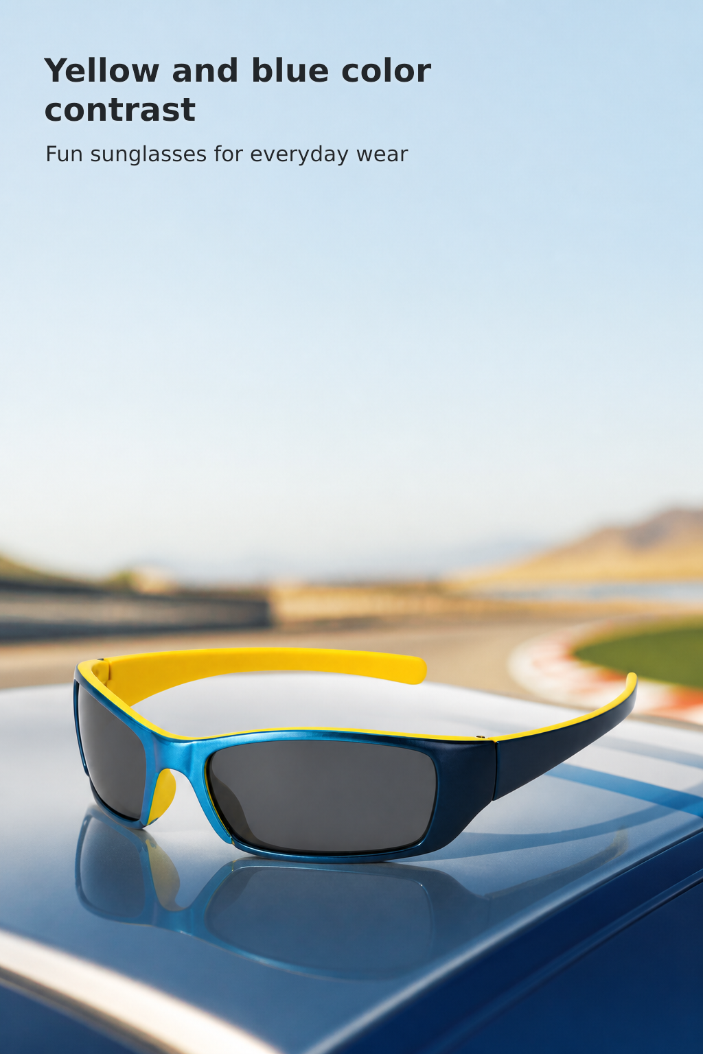 Racing Car-Inspired Kids’ Sunglasses, Yellow and Blue