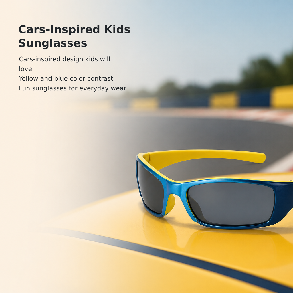 Racing Car-Inspired Kids’ Sunglasses, Yellow and Blue